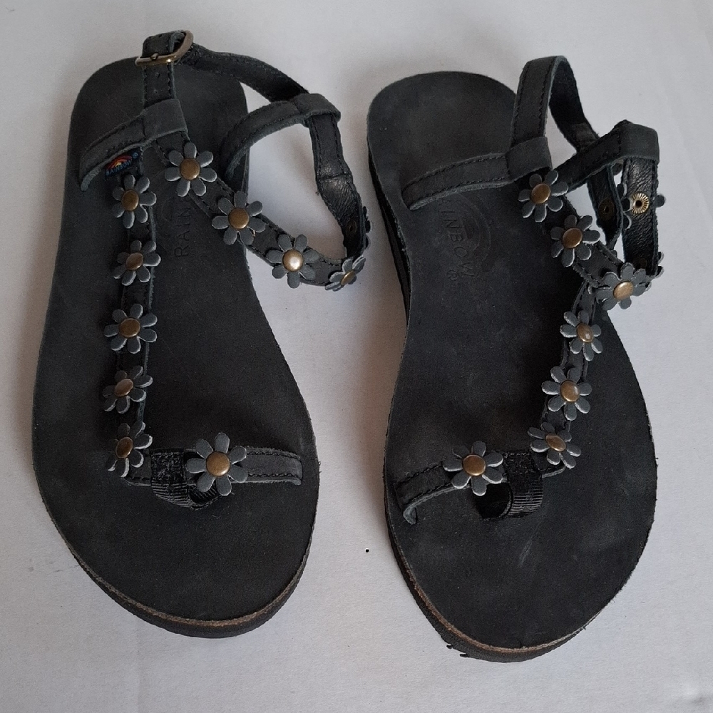 Rainbow Black Floral Women's Sandals
